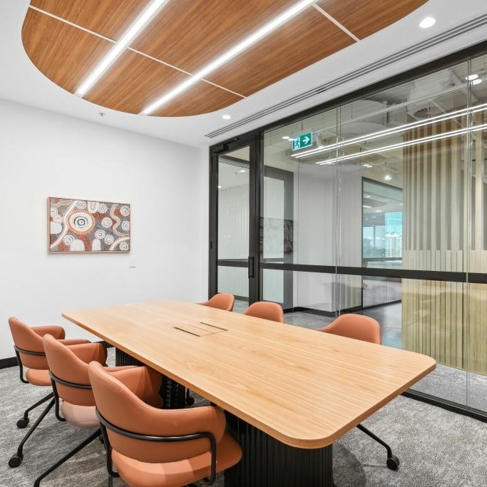 Timber meeting table and ceiling joinery at 321 Kent Street