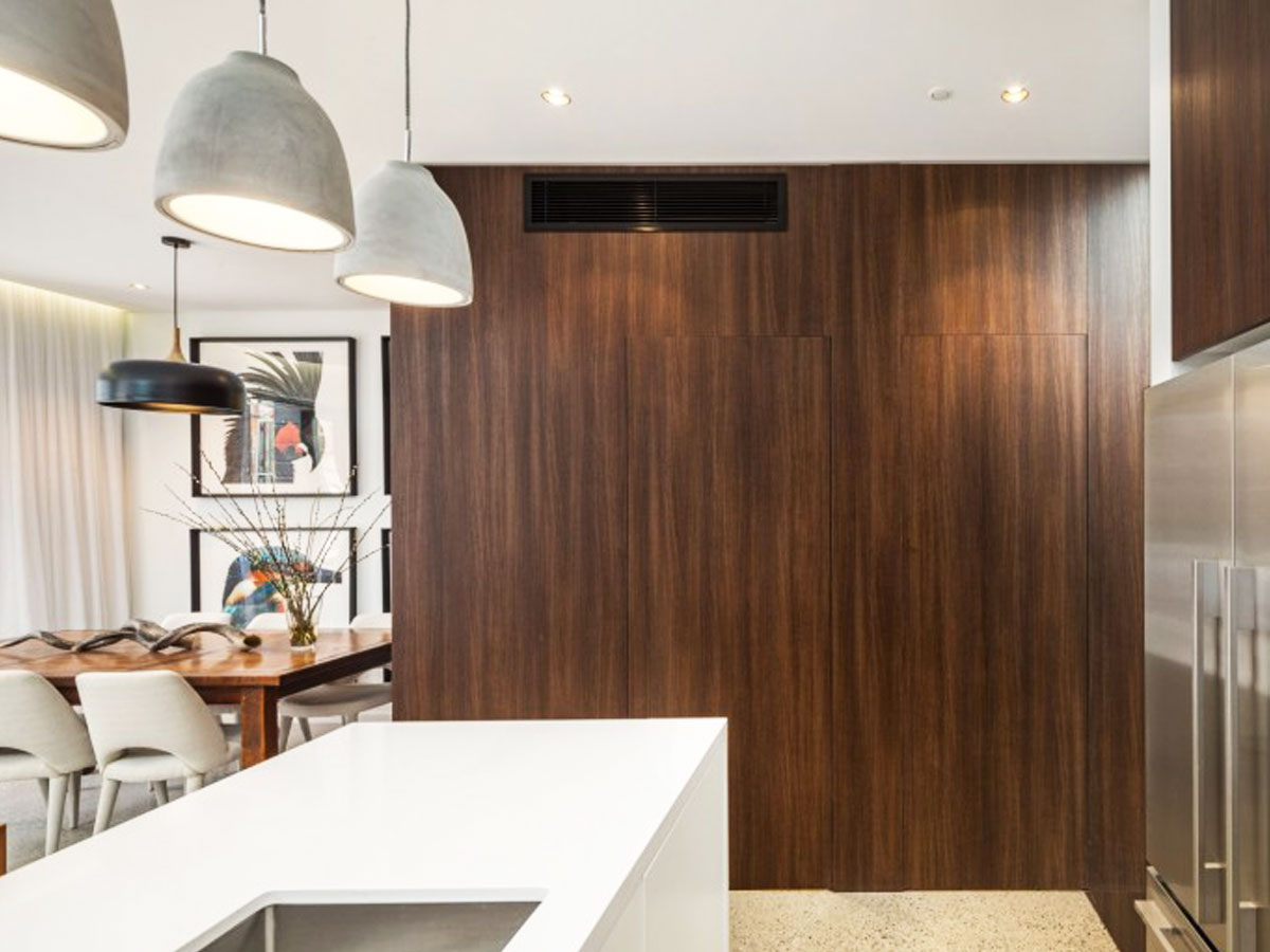 Dark timber residential kitchen joinery at Waterview Street, Balmain
